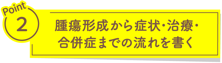 腫瘍形成から症状・治療・合併症までの流れを書く
