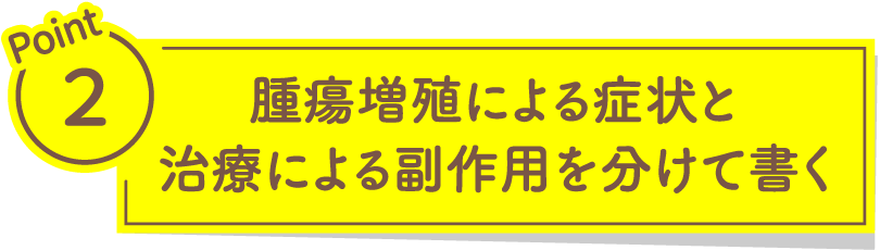 腫瘍増殖による症状と治療による副作用を分けて描く